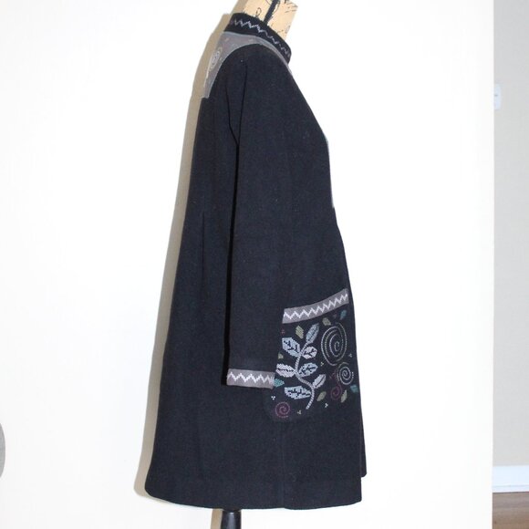 Gudrun Sjoden Black Felted Wool Embroidered Button Up "Berlin" Coat Women's S - Picture 6 of 16